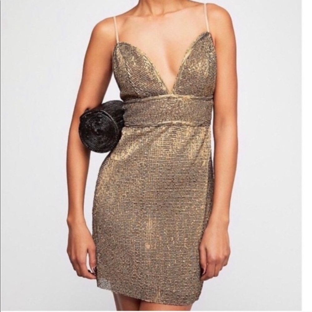 Saylor Urban Outfitters Gold Sequin Frankie Dress